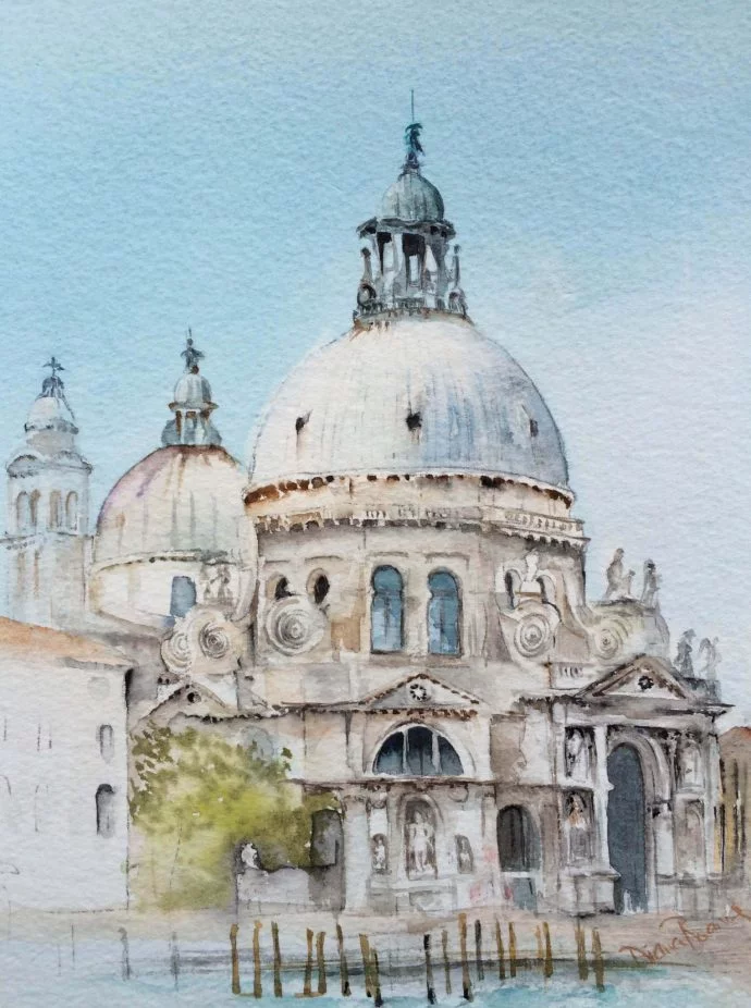 diane-boanas-watercolour painting of santa maria della salute in venice