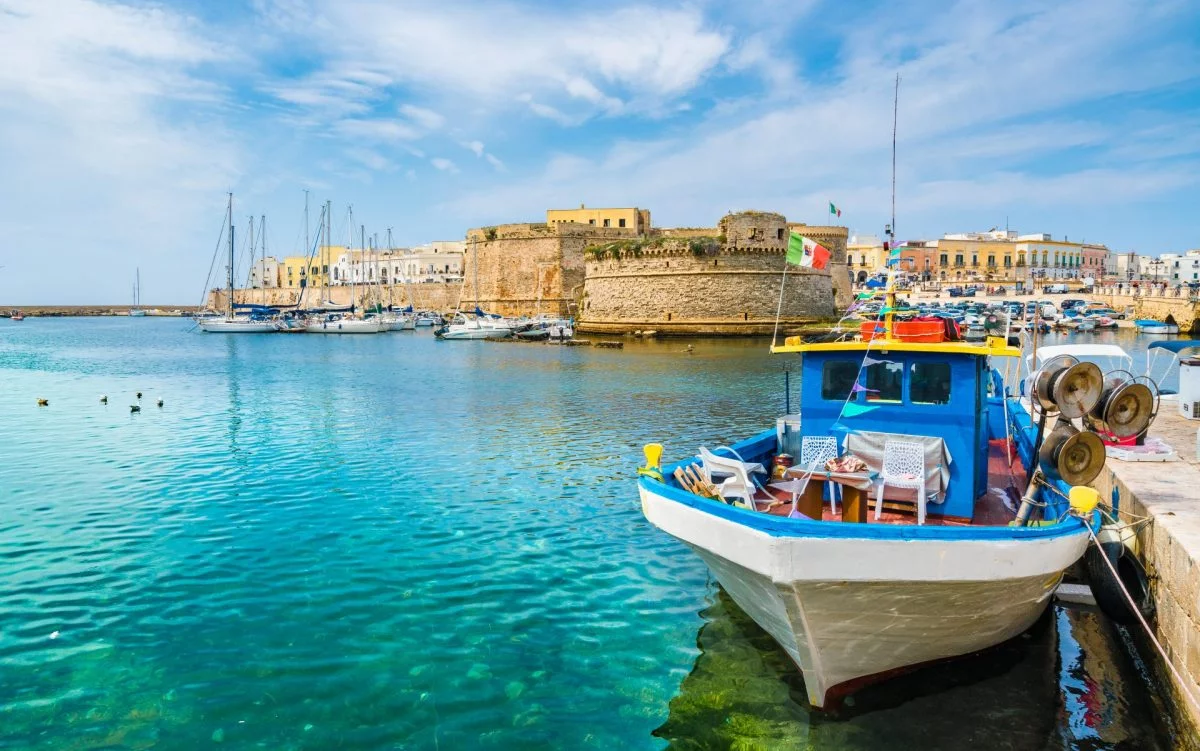 View of Gallipoli old town and harbour in Puglia