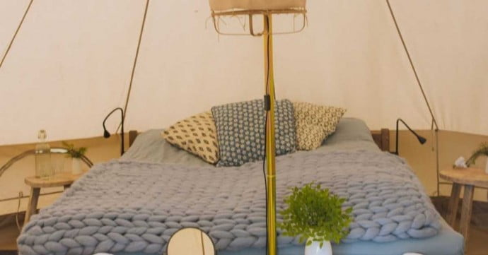 camping in cosy tent