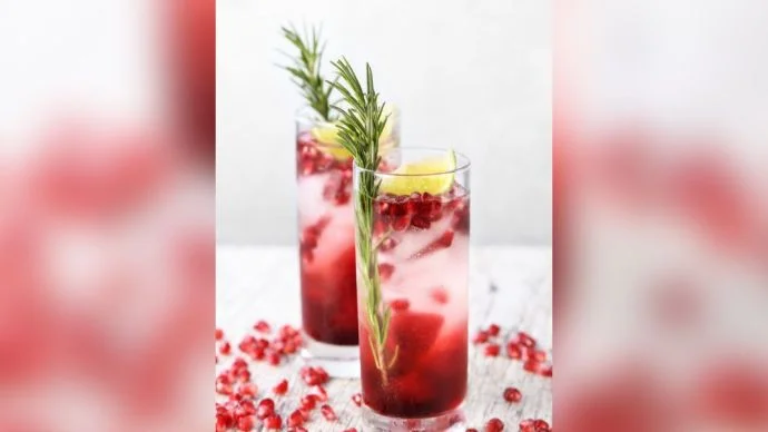 Pomegranate and rosemary gin fizz