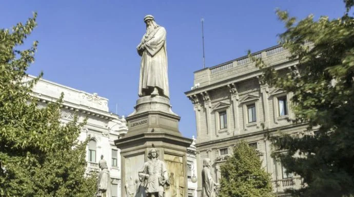 The statue of an Italian inspiration, Leonardo Da Vinci situated Milan