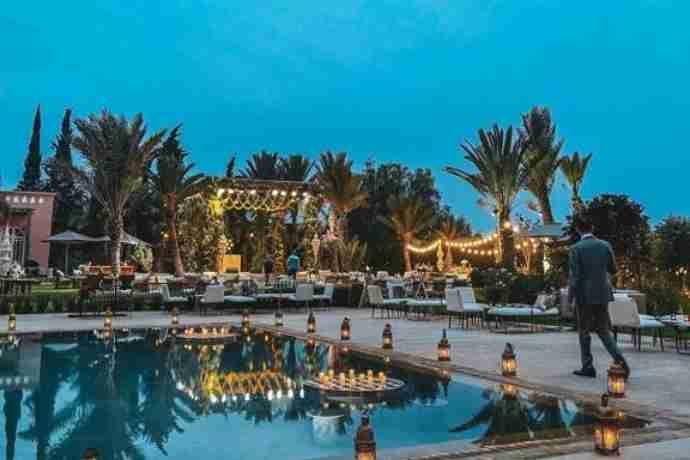 Villa Agafay pool at night