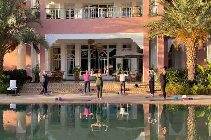 Marrakech-Pilates-evening Pilates by the pool